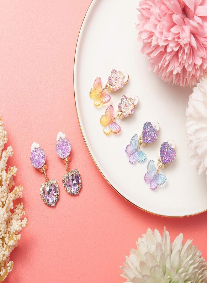 ERDOGLY Clip on Earrings for Girls, 16Pcs Kids Clip on Earrings for Little Girls Dangle Stick on Earring Party Favor, Toddler Earring Princess Pretend Play Dress up Jewelry Gifts - Image 4